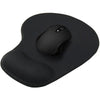A black ergonomic mouse pad with a sculpted shape and a mouse resting on it.
