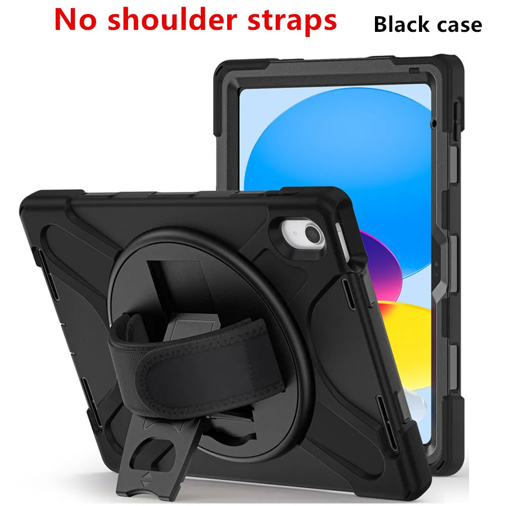 Black universal shockproof silicone case for an iPad with no shoulder straps