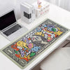 An extended gaming desk mat featuring a colorful graffiti design for PC and mouse use.