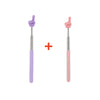 Two pink and purple stainless steel telescopic teaching pointers with hand shapes