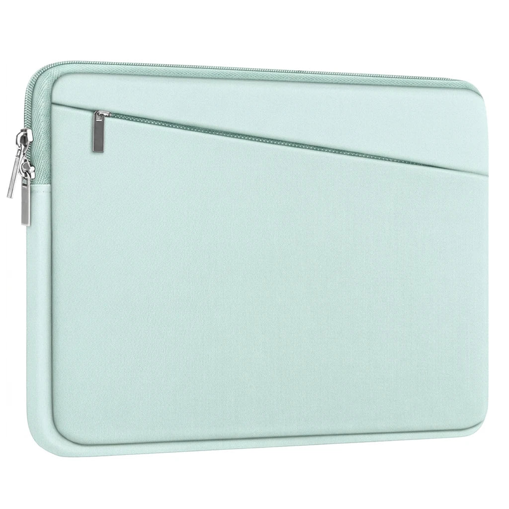 Housse d'ordinateur portable vert menthe clair avec fermeture éclair.