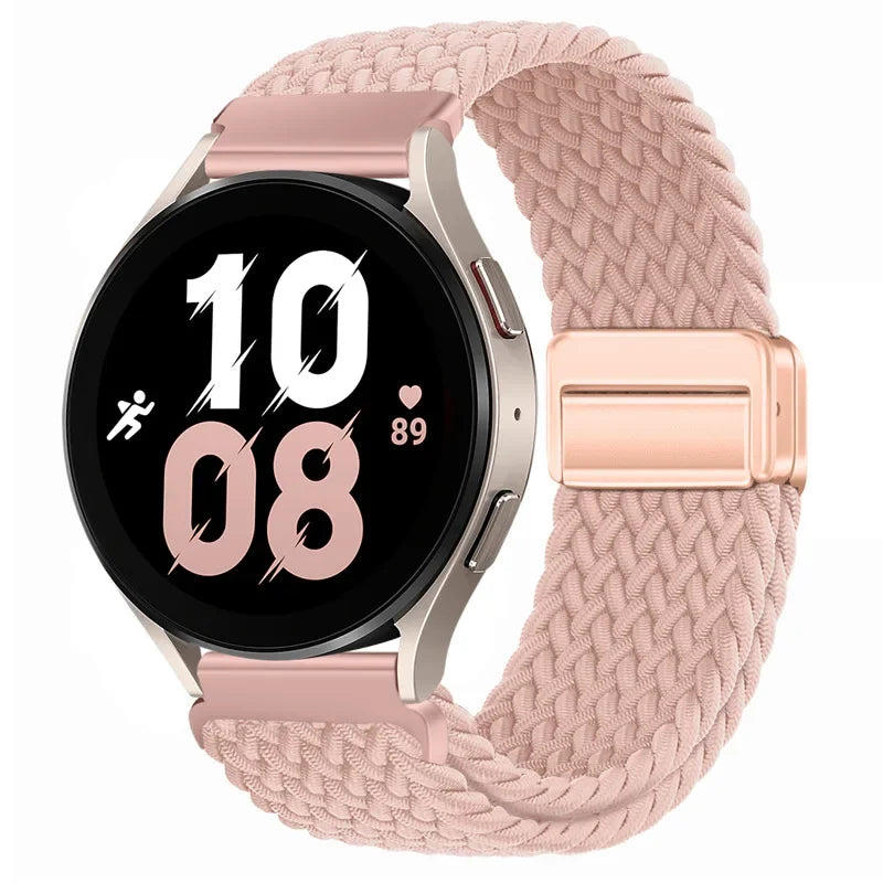 Pinker magnetischer Armband für eine Smartwatch, die die Zeit 10:08 anzeigt.