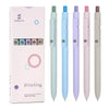 A set of five soft touch gel ink pens in various pastel colors, including mint green, light blue, lavender, pink, and beige.
