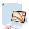 A light blue Universal Protective Case with a keyboard for an iPad Air is shown open on a surface.