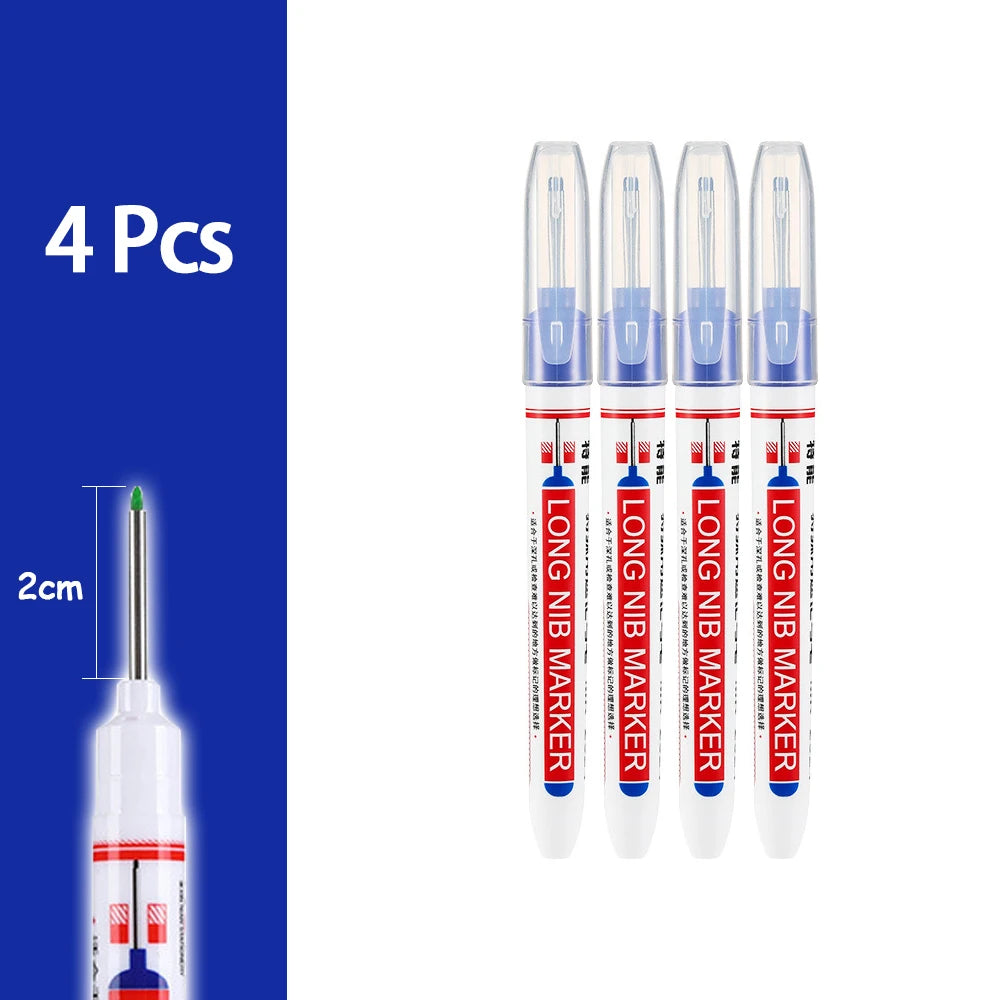 Four precision waterproof marking pens in blue and red for woodworking and crafts