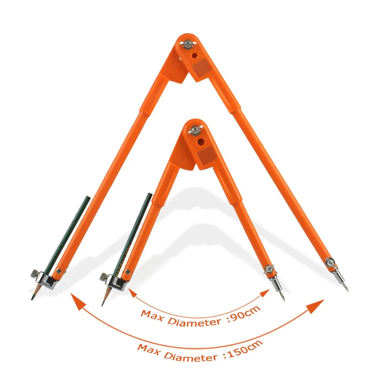 Orange adjustable woodworking marking compass with a pencil holder shown at an angle.