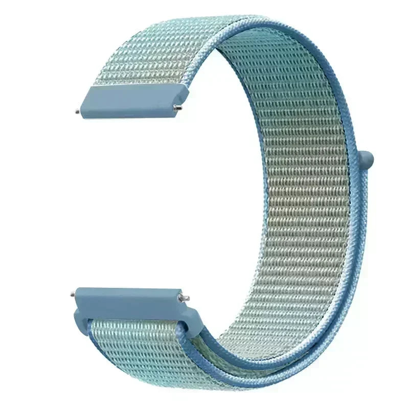 Light blue nylon loop watch strap for kids, shown flat.