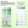 A set of six natural forest colored acrylic painting gel pens with 0.7mm tips and a grid showing the colors.
