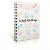 A spiral-bound notebook titled 75 Soft Challenge featuring various icons like hamburgers, drinks, books, and cameras.