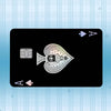 A black card featuring a detailed, ornate design and holographic elements.