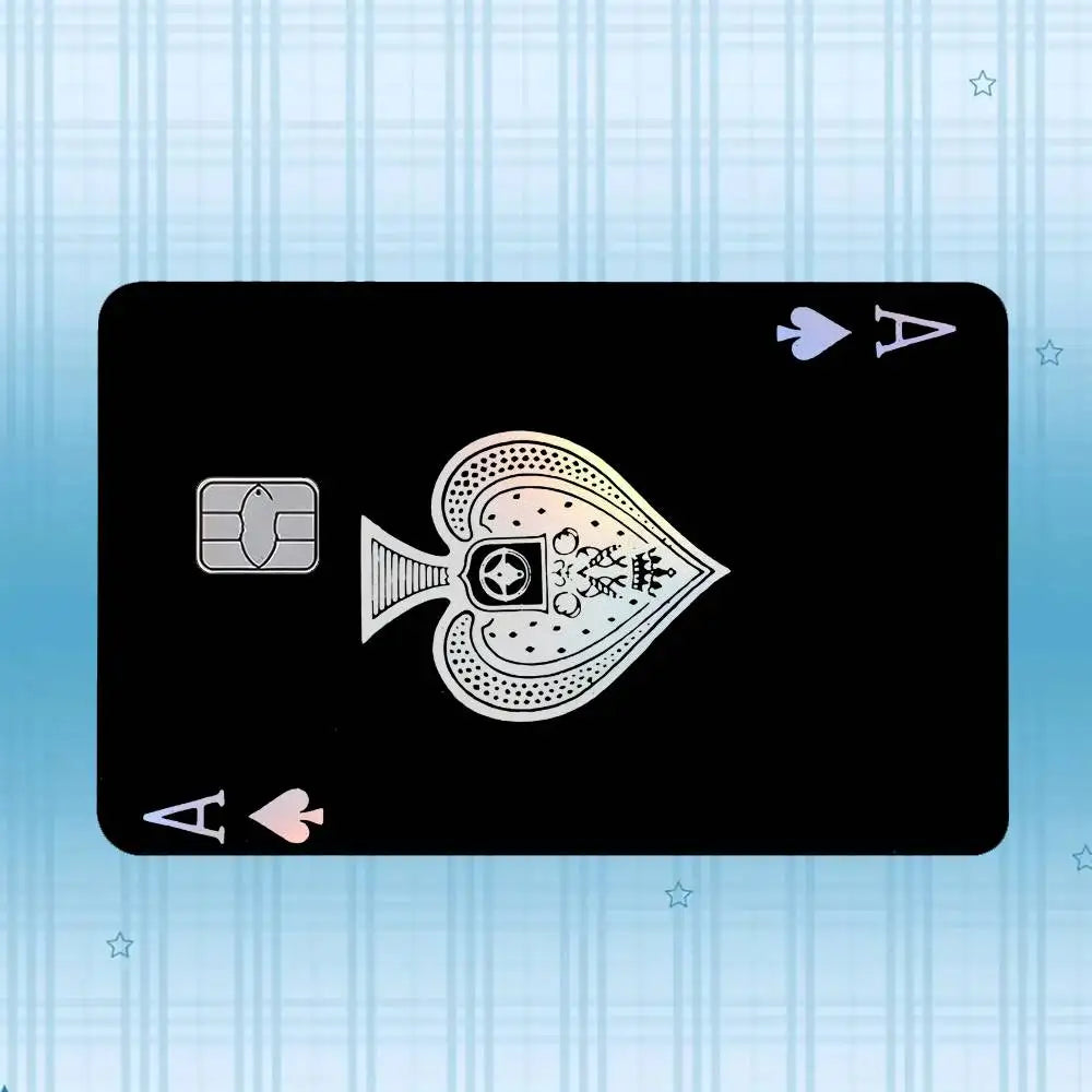 A black card featuring a detailed, ornate design and holographic elements.