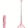 Pinker kabelloser Selfie-Stick mit Stativbefestigung für Telefone.
