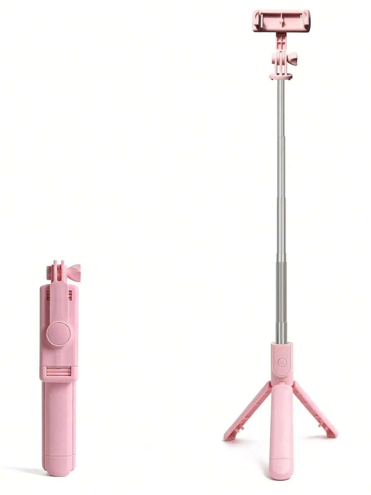 Pinker kabelloser Selfie-Stick mit Stativbefestigung für Telefone.