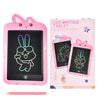 A pink LCD writing tablet for kids with a stylus and drawing on the screen.