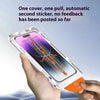 A hand holds a clear protective case with an orange backing, displaying a smartphone screen.
