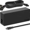 Schwarzer universeller USB-C Laptop-Ladegerät mit Kabel und Netzadapter.