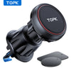 A black magnetic car phone mount with an air vent attachment and a separate mounting plate.