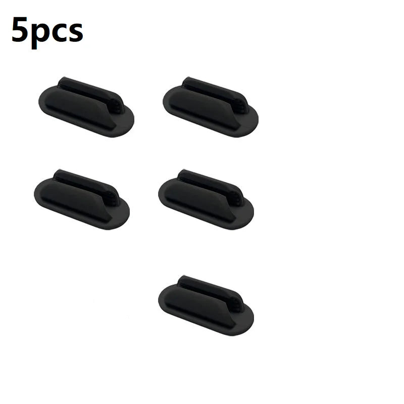Five black self-adhesive silicone pen holders for desk, wall, or classroom use
