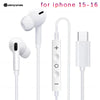 White wired in-ear earphones with a detachable connector and a white charging cable.