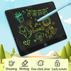 A digital drawing tablet screen displaying green doodles and a pencil writing on the surface.