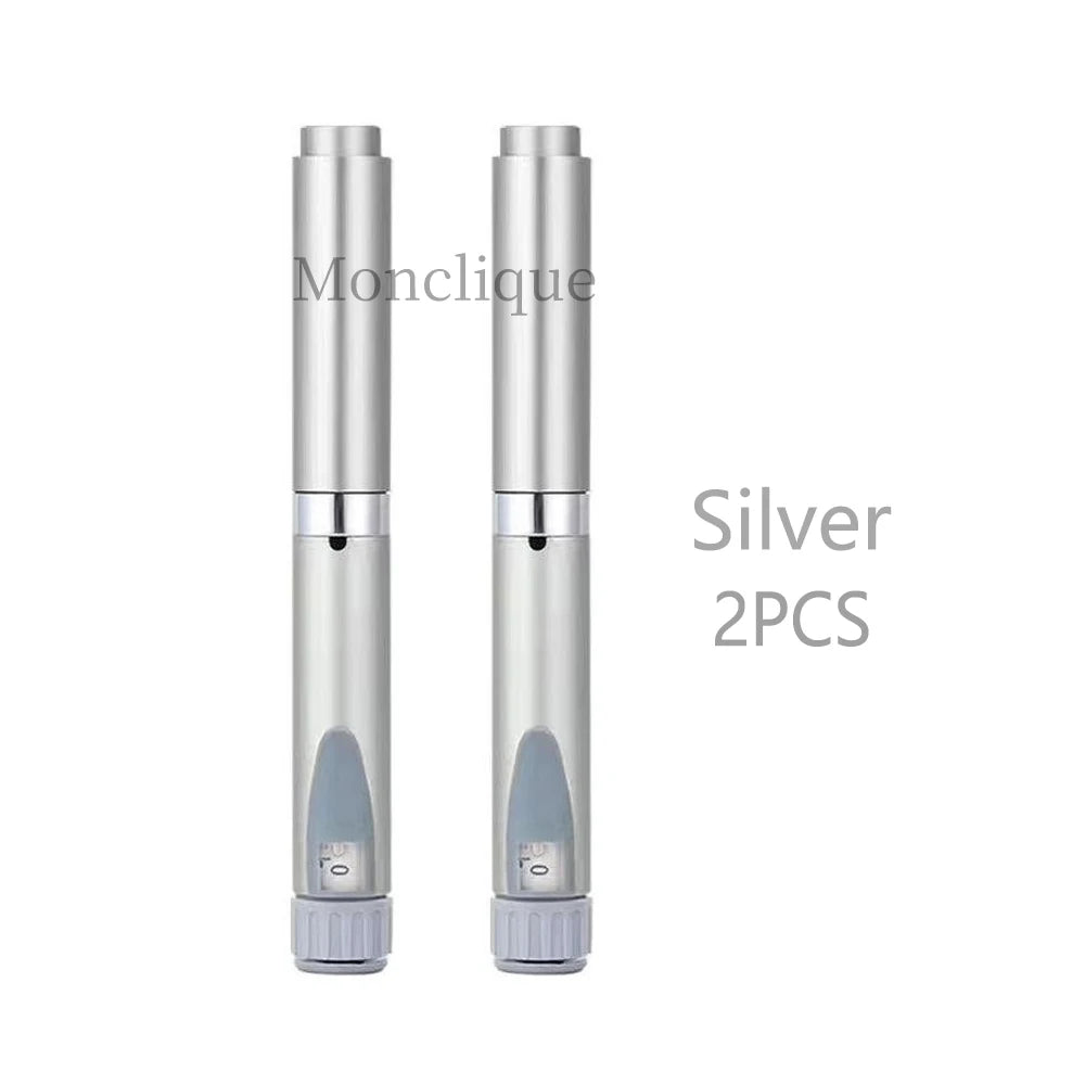 Two silver Monclique reusable metal injection pens