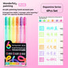 A set of six multi-color acrylic painting gel pens in a box with instructions and color matching chart