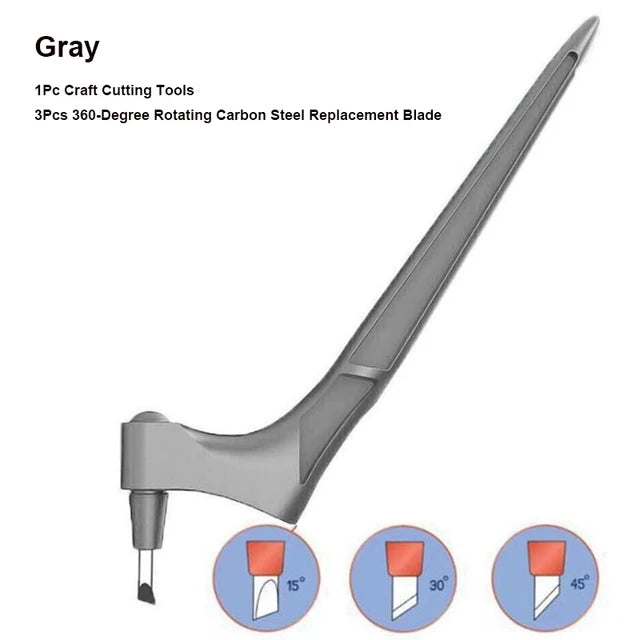 Gray 1pc craft cutting tool with a replacement blade and various cutting angles shown.