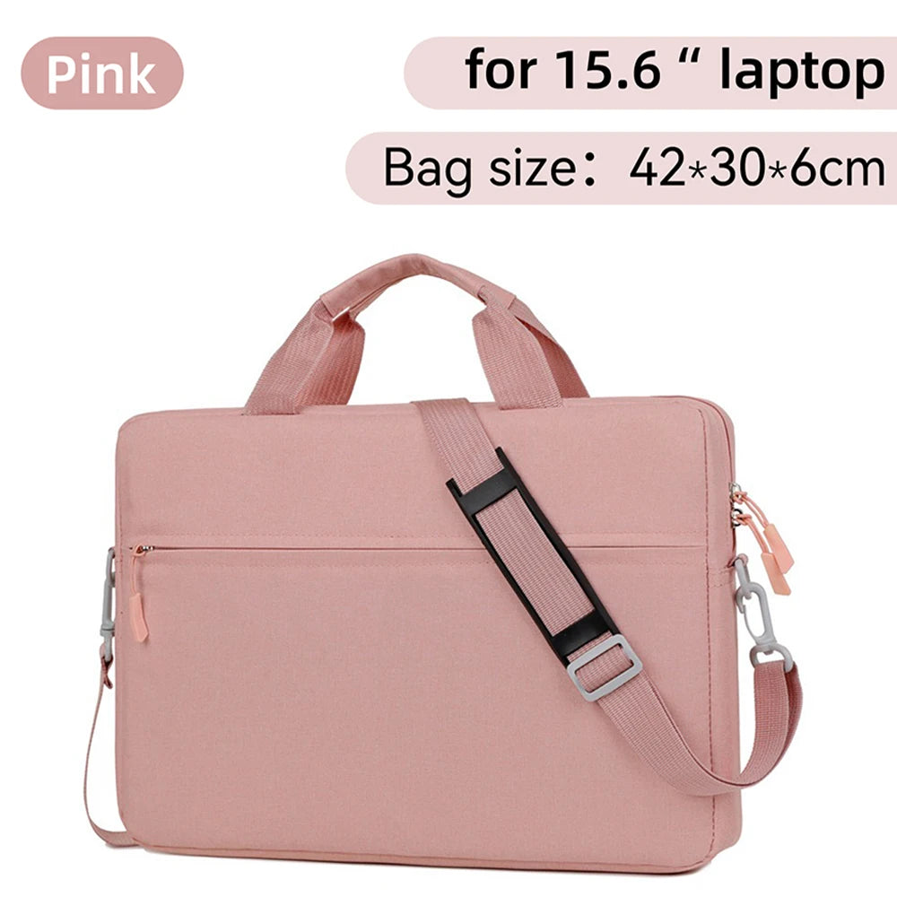 Pink laptop bag or sleeve for a 15.6 inch laptop with a padded design and shoulder strap