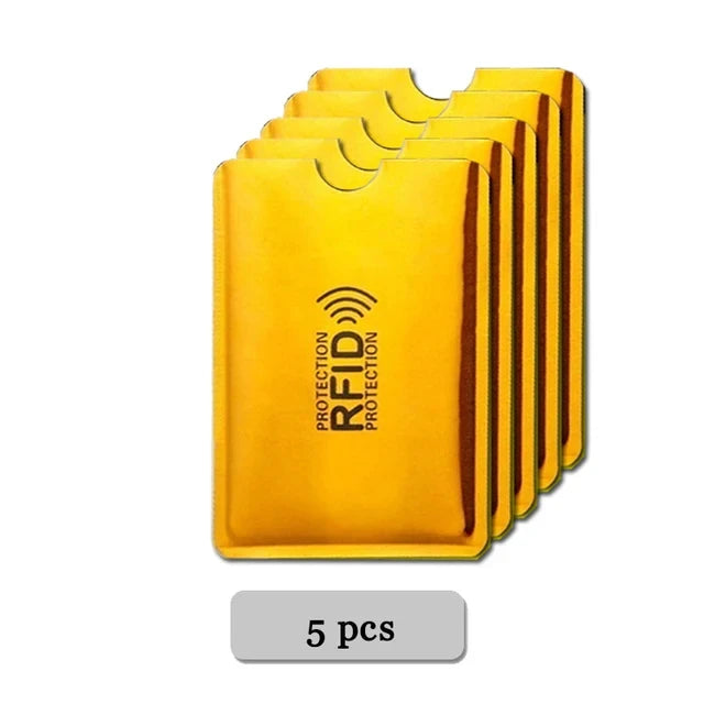 Cinq porte-cartes anti-RFID jaunes empilés