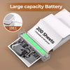 A portable thermal receipt printer with a large capacity battery is shown next to paper receipts and a USB-C cable.