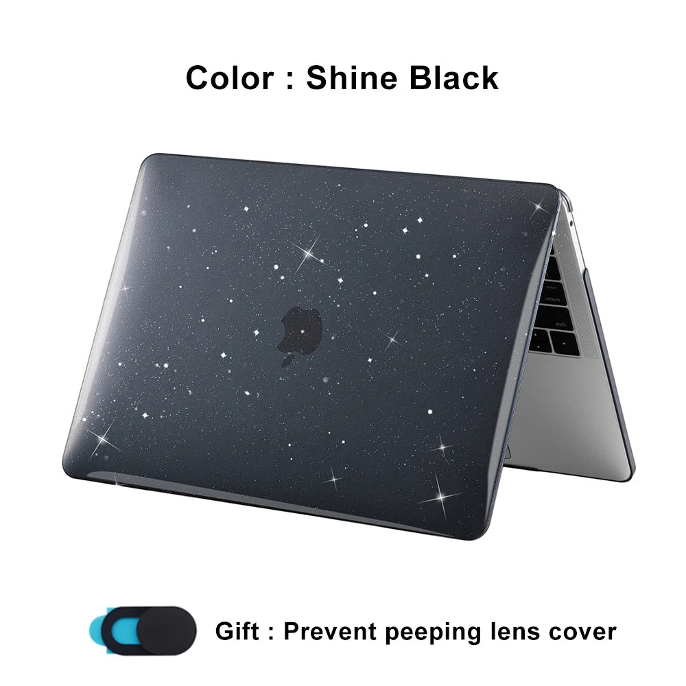 A Shine Black universal laptop cover for a MacBook Air 15, designed to prevent peeping lens.