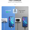 A fast charger setup showing a PD charger and a 5V/1A charger with corresponding cables for a phone.