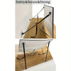 Two adjustable black safety straps used as no-drill furniture anchors for baby proofing a television.