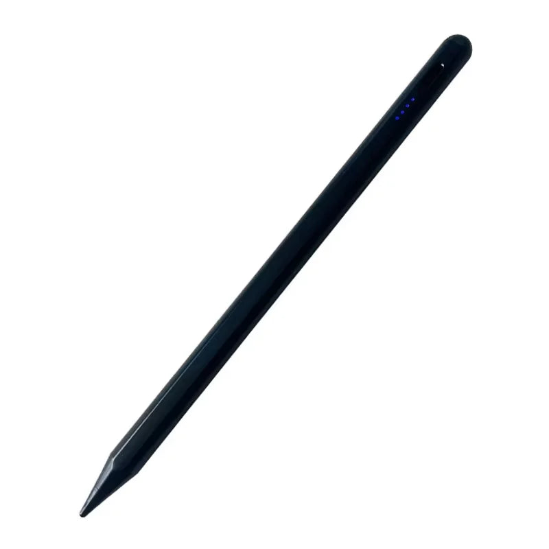 Un stylet capacitif noir de précision est montré en diagonale sur un fond blanc.
