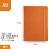 An orange A5 hardcover lined notebook with a smooth finish and ribbed edges.