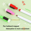 A set of 8-color dry erase markers with magnetic heads and a convenient pen headband for writing.