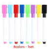 A set of eight colored dry erase markers with magnetic erasers, displayed vertically in a row.