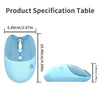 A light blue, cat-shaped wireless mouse with a gradient finish shown in side and top views.
