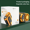 Weißes Verpackungsdesign für einen orangefarbenen, hochgeschwindigen Hängewäseflüster.
