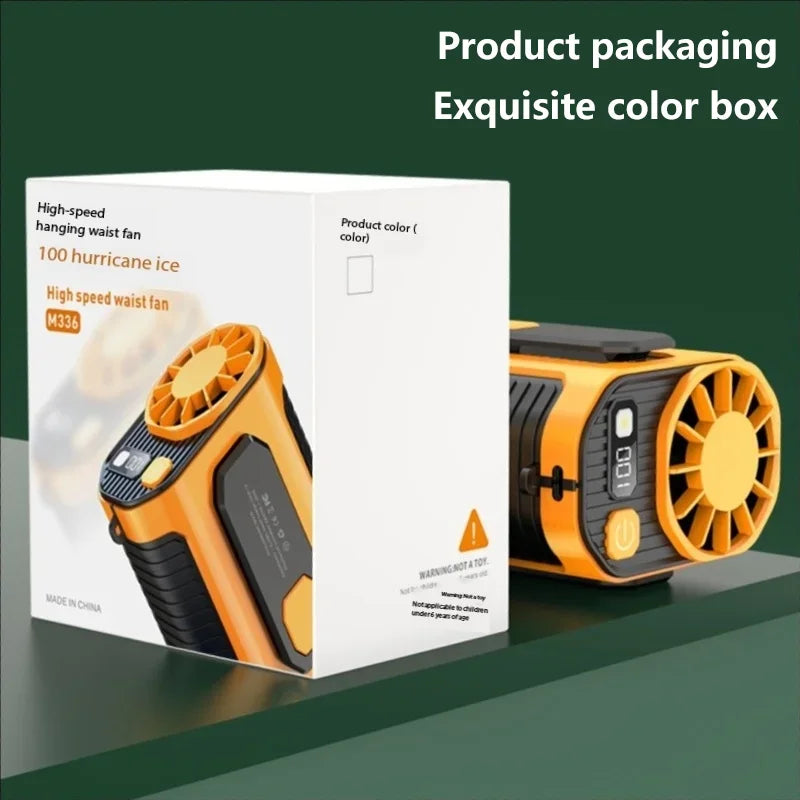 Weißes Verpackungsdesign für einen orangefarbenen, hochgeschwindigen Hängewäseflüster.