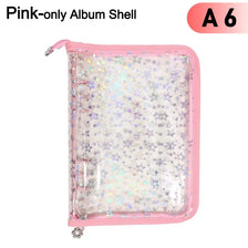 Pink-only A6 album shell with a clear plastic cover and glitter stars