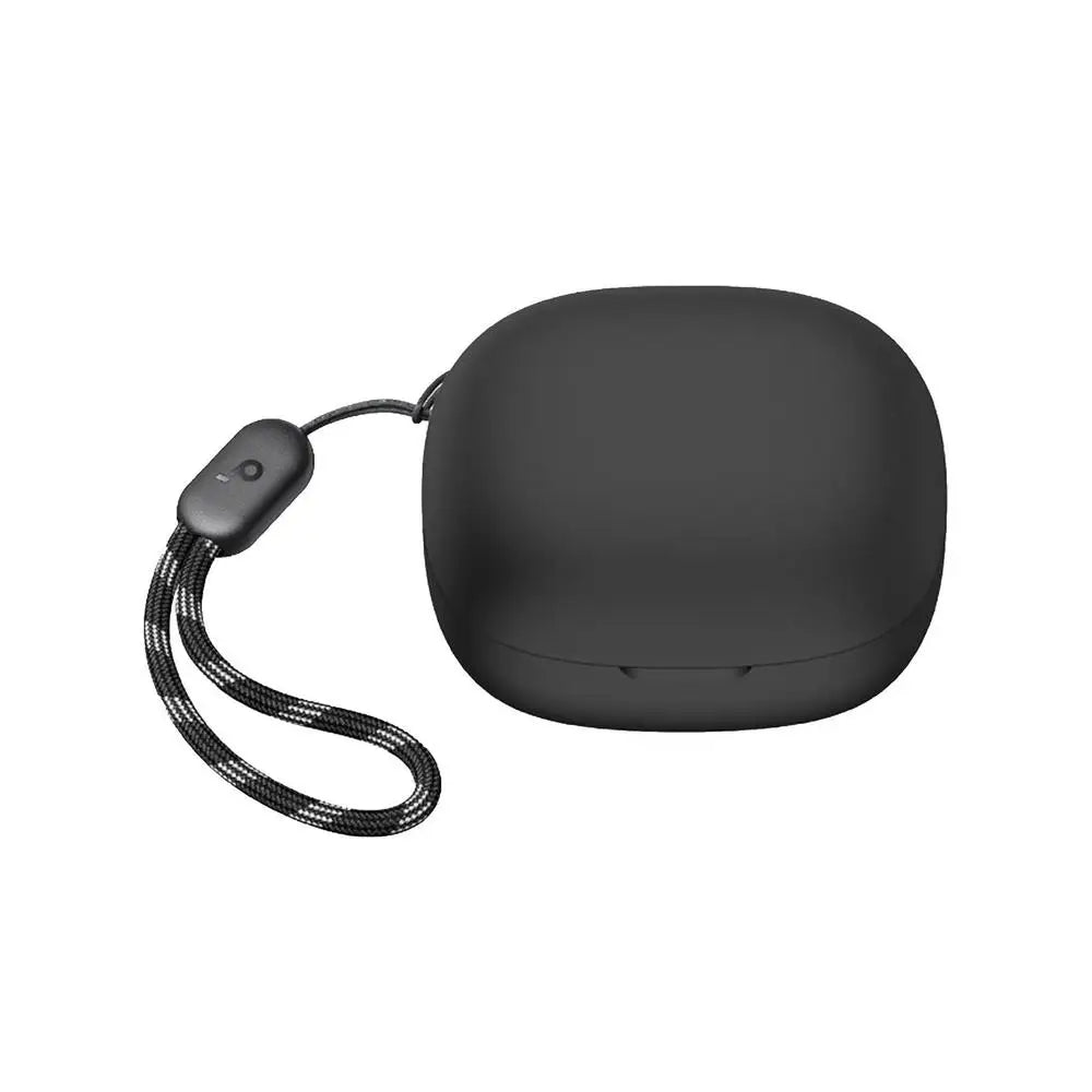Black silicone protective case for Soundcore P20i earbuds with a coiled cable.