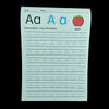 A worksheet for tracing the letters Aa and numbers 1, 2, and 3, with an apple illustration.