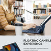 A person is using a magnetic keyboard case for an iPad, which provides a floating cantilever experience.