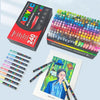 A box of acrylic brush markers and a set of colored paint markers are displayed on a light blue background.