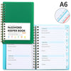 A6 spiral bound password keeper notebook with alphabetical tabs showing blank pages.