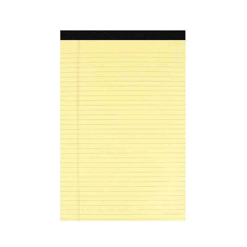 A yellow lined writing pad with a black cover.