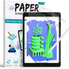 A package of paper screen protectors and a tablet displaying a green glass effect design.