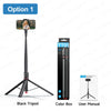 Black tripod selfie stick product shown with its color box and user manual.