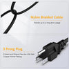 Black nylon braided cable with a 3 prong plug connector for a universal laptop charger